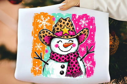 Cute Christmas Snowman PNG, Leopard Print Snowman Holiday Sublimation Design