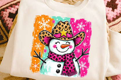 Cute Christmas Snowman PNG, Leopard Print Snowman Holiday Sublimation Design