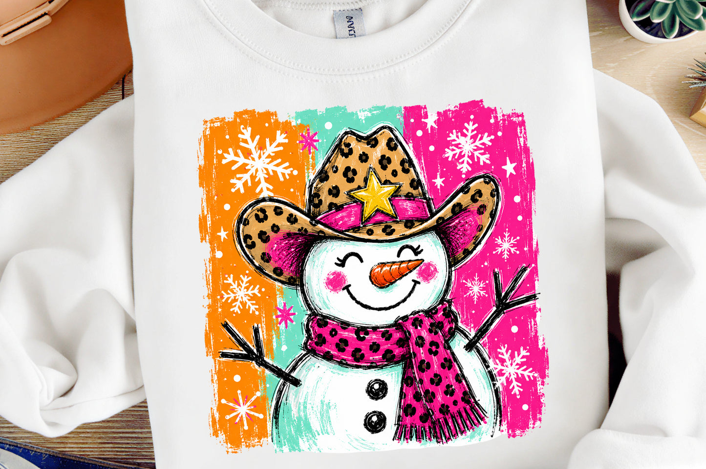 Cute Christmas Snowman PNG, Leopard Print Snowman Holiday Sublimation Design