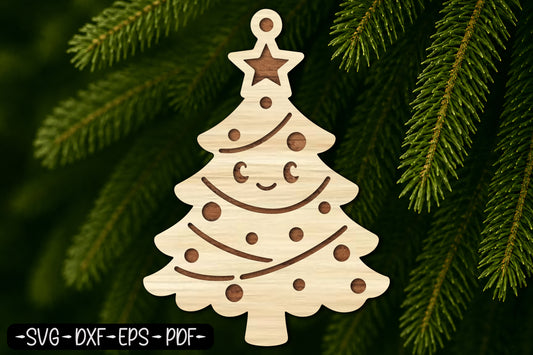 Cute Christmas Tree Ornament Laser Cut SVG, Christmas Tree Cut File, Holiday Tree Ornament SVG, Christmas Laser Cut Design