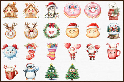 Cute Christmas Watercolor Clipart PNG Bundle Commercial Use