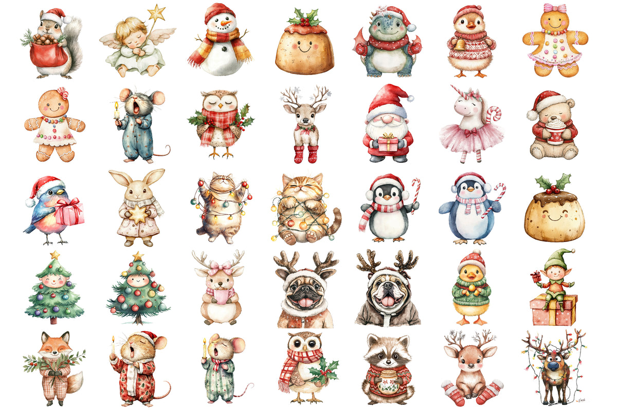 Cute Chubby Christmas Clipart PNG Bundle Commercial Use