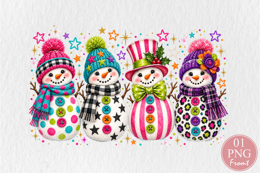 Cute Colorful Snowman Christmas PNG Winter Snowmen Hat Scarf Sublimation