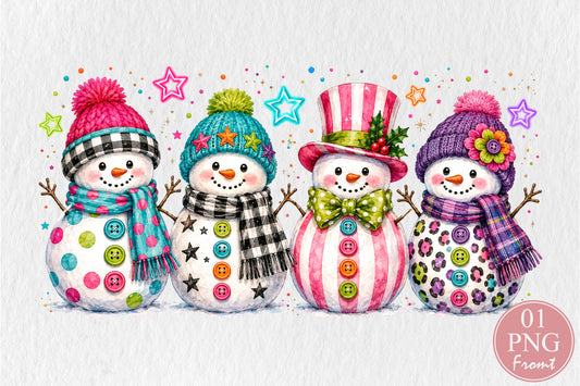 Cute Colorful Snowman Christmas PNG Pink Winter Snowmen Sublimation