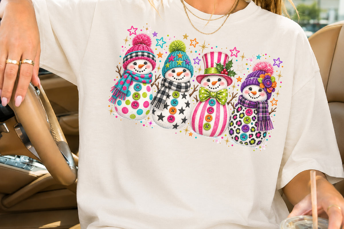 Cute Colorful Snowman Christmas PNG Winter Snowmen Hat Scarf Sublimation