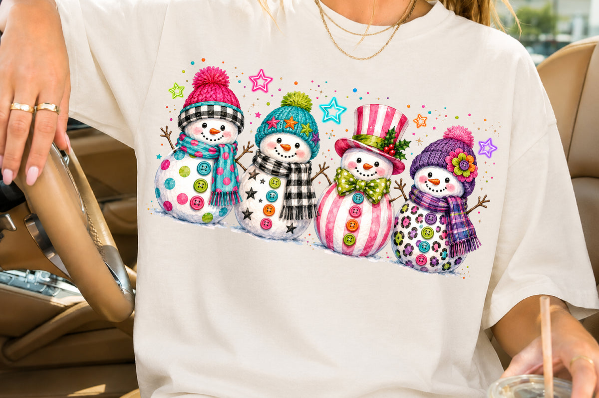 Cute Colorful Snowman Christmas PNG Pink Winter Snowmen Sublimation