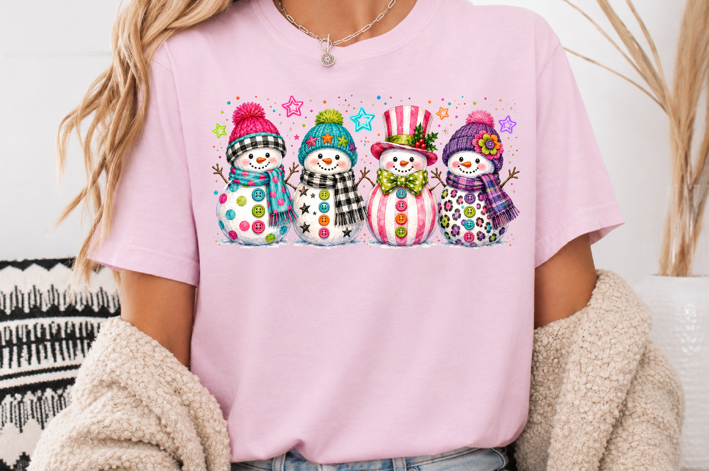 Cute Colorful Snowman Christmas PNG Pink Winter Snowmen Sublimation