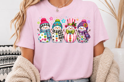 Cute Colorful Snowman Christmas PNG Pink Winter Snowmen Sublimation