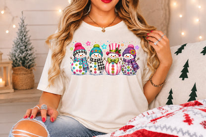 Cute Colorful Snowman Christmas PNG Pink Winter Snowmen Sublimation