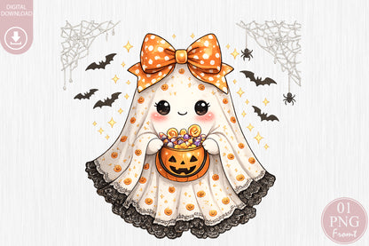 Cute Coquette Ghost Halloween Sublimation PNG