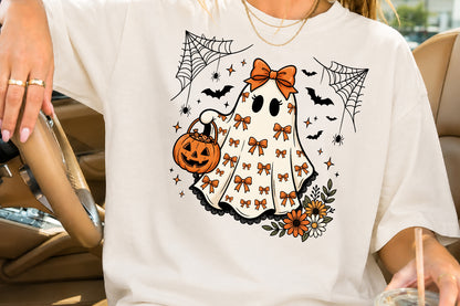 Cute Coquette Ghost PNG Halloween Bow Pumpkin Spooky Sublimation Design