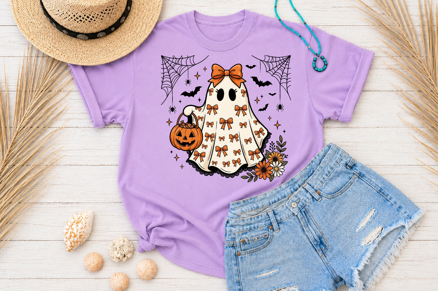 Cute Coquette Ghost PNG Halloween Bow Pumpkin Spooky Sublimation Design