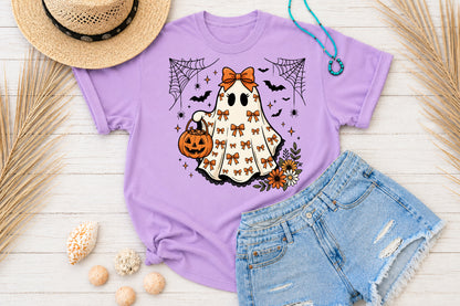 Cute Coquette Ghost PNG Halloween Bow Pumpkin Spooky Sublimation Design