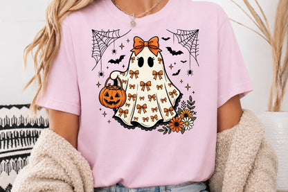 Cute Coquette Ghost PNG Halloween Bow Pumpkin Spooky Sublimation Design