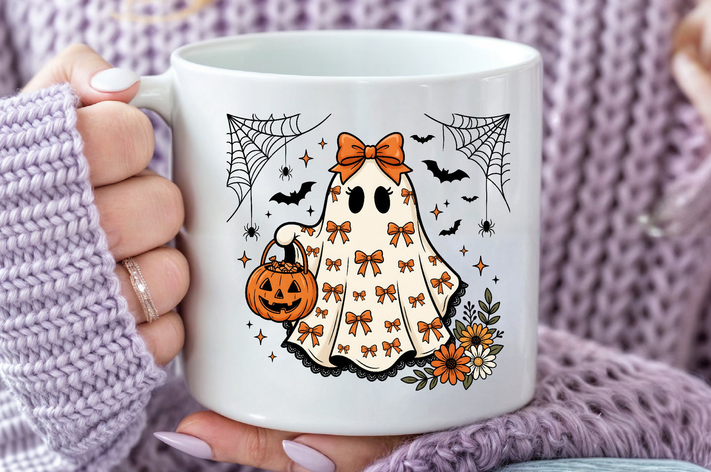 Cute Coquette Ghost PNG Halloween Bow Pumpkin Spooky Sublimation Design