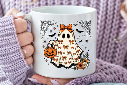 Cute Coquette Ghost PNG Halloween Bow Pumpkin Spooky Sublimation Design