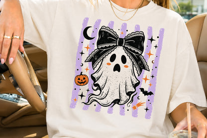 Cute Coquette Ghost PNG Halloween Bow Pumpkin Purple Spooky Sublimation Design