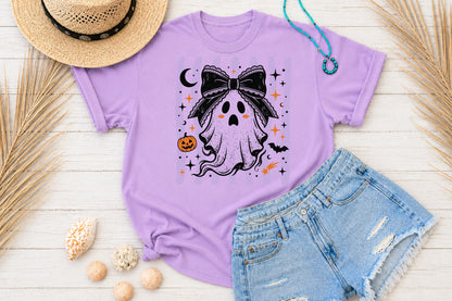 Cute Coquette Ghost PNG Halloween Bow Pumpkin Purple Spooky Sublimation Design