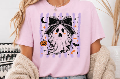Cute Coquette Ghost PNG Halloween Bow Pumpkin Purple Spooky Sublimation Design