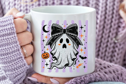 Cute Coquette Ghost PNG Halloween Bow Pumpkin Purple Spooky Sublimation Design