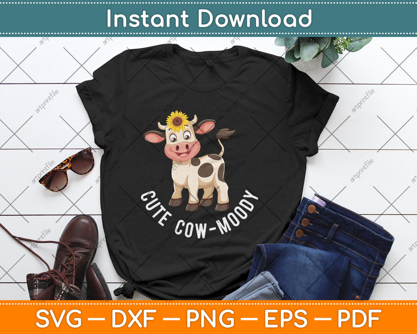 Cute Cow-moody Cow Lovers Farm Cowgirl Baby Cow An Sunflower Svg Digital Cut File