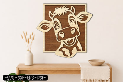 Cute Cow Laser Cut SVG | Farmhouse Cow Wall Art Cut File