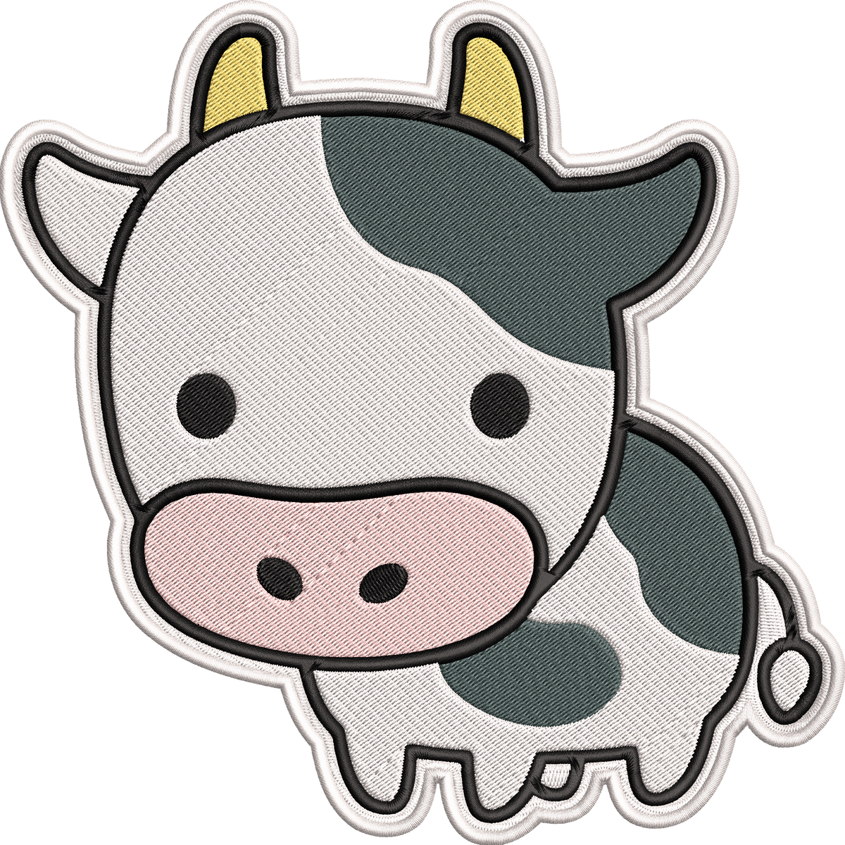 Cute Cow Patch Embroidery Design, Adorable Kawaii Cow Machine Embroidery Pattern, Cute Farm Animal Embroidery Patch Design
