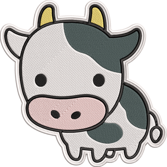Cute Cow Patch Embroidery Design, Adorable Kawaii Cow Machine Embroidery Pattern, Cute Farm Animal Embroidery Patch Design