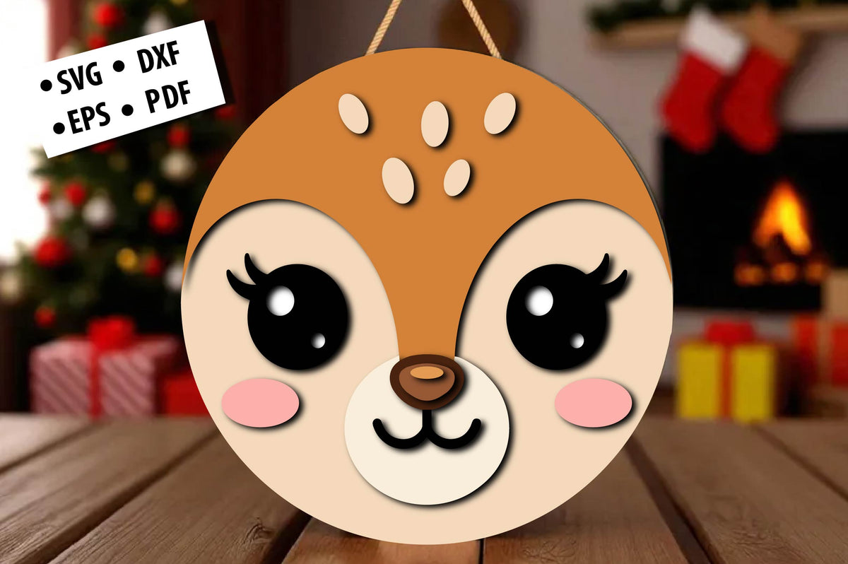 Christmas Deer Face Laser Cut SVG