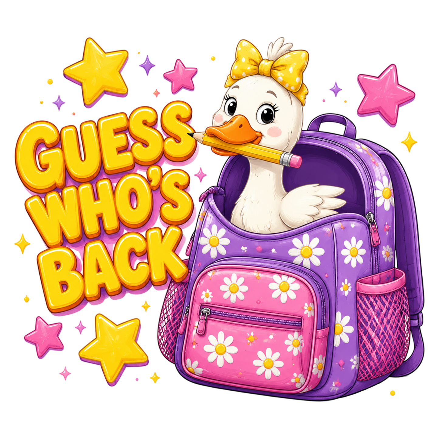 Cute Duck Back to School PNG Kawaii Duck Backpack Teacher Student Sublimation