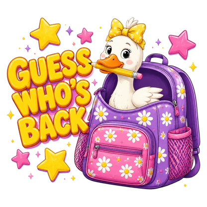 Cute Duck Back to School PNG Kawaii Duck Backpack Teacher Student Sublimation