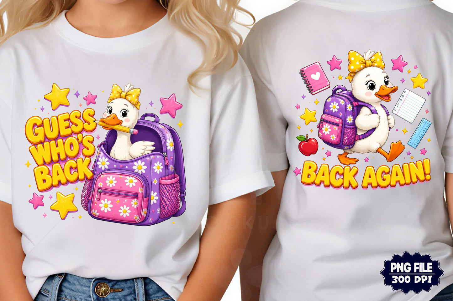 Cute Duck Back to School PNG Kawaii Duck Backpack Teacher Student Sublimation