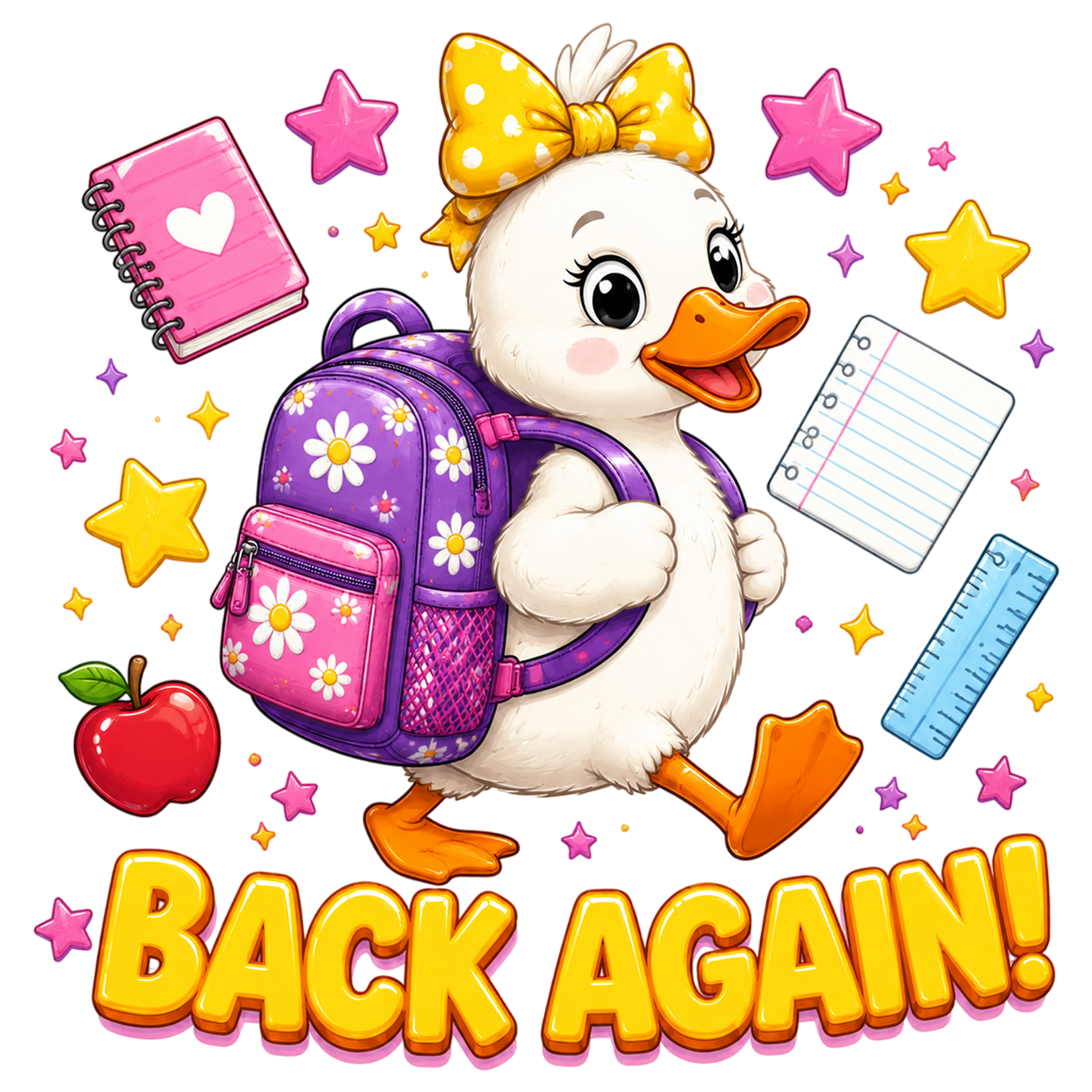 Cute Duck Back to School PNG Kawaii Duck Backpack Teacher Student Sublimation