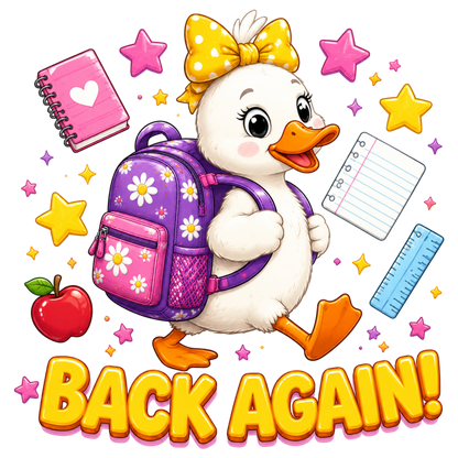 Cute Duck Back to School PNG Kawaii Duck Backpack Teacher Student Sublimation