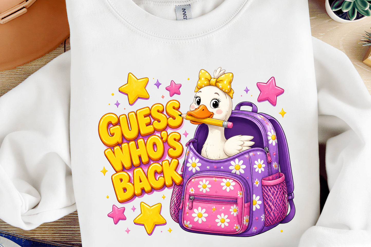 Cute Duck Back to School PNG Kawaii Duck Backpack Teacher Student Sublimation