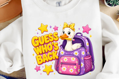Cute Duck Back to School PNG Kawaii Duck Backpack Teacher Student Sublimation