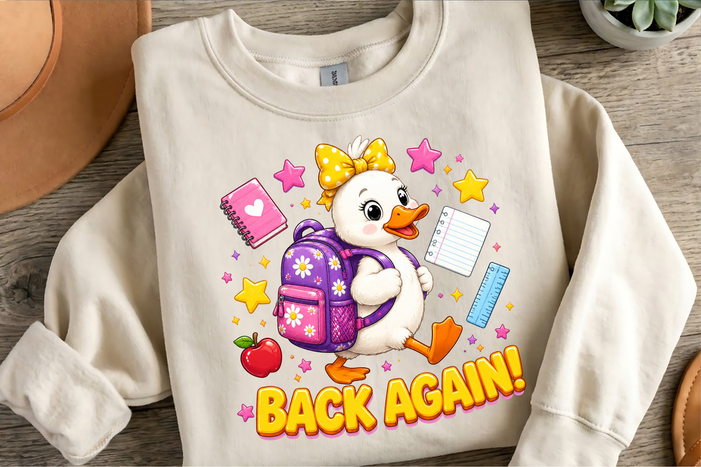 Cute Duck Back to School PNG Kawaii Duck Backpack Teacher Student Sublimation