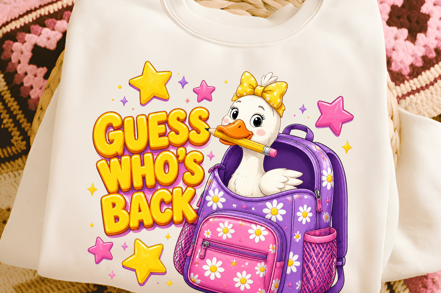 Cute Duck Back to School PNG Kawaii Duck Backpack Teacher Student Sublimation
