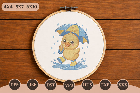 Cute Duck Umbrella Embroidery Design
