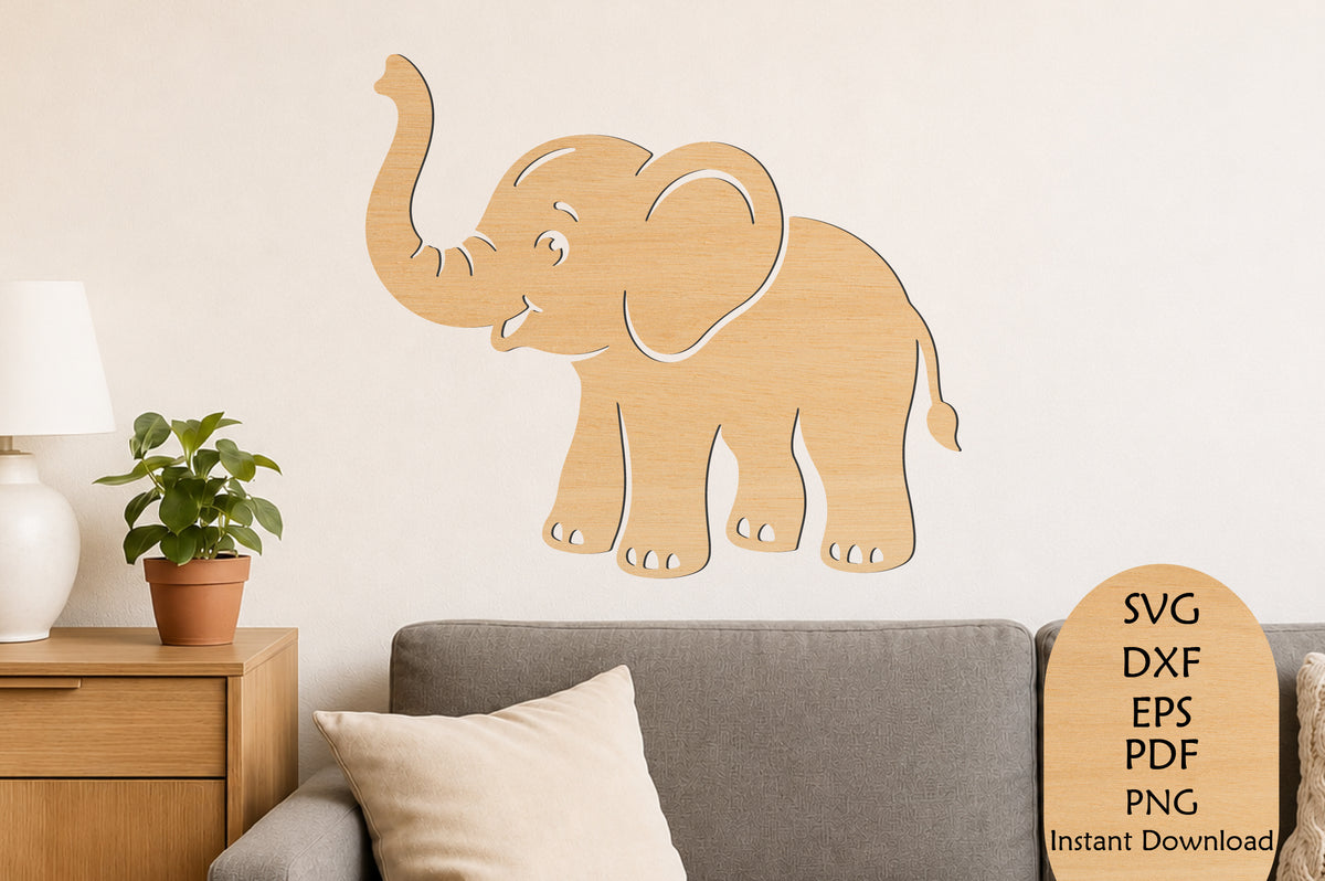 Cute Elephant Wall Art Laser Cut SVG File
