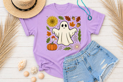 Cute Fall Ghost PNG Autumn Harvest Pumpkin Sunflower Sublimation Design