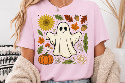 Cute Fall Ghost PNG Autumn Harvest Pumpkin Sunflower Sublimation Design