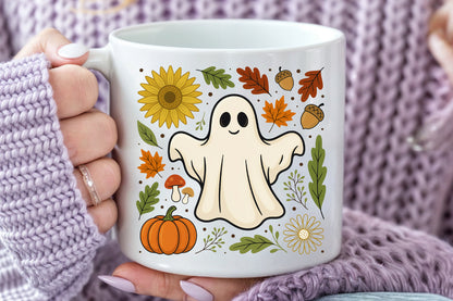 Cute Fall Ghost PNG Autumn Harvest Pumpkin Sunflower Sublimation Design