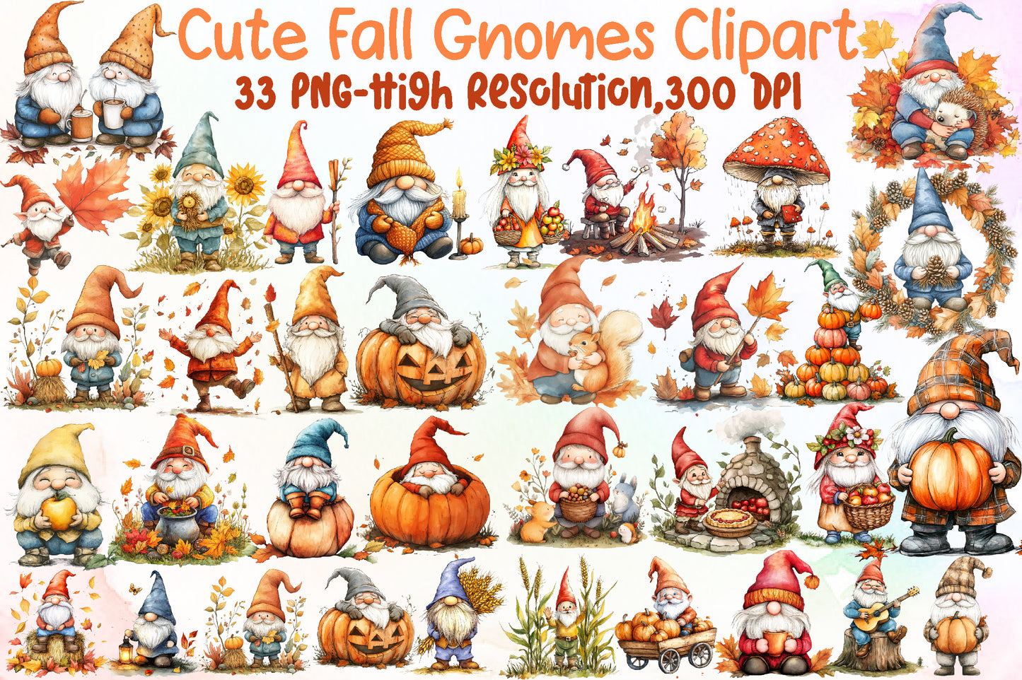 Cute Fall Gnomes PNG Bundle Autumn Gnome Clipart