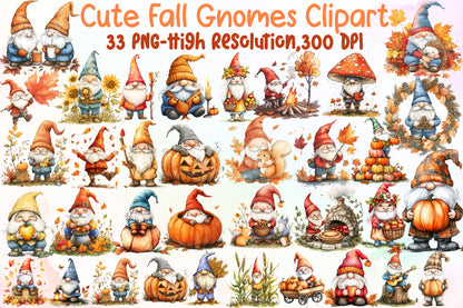 Cute Fall Gnomes PNG Bundle Autumn Gnome Clipart