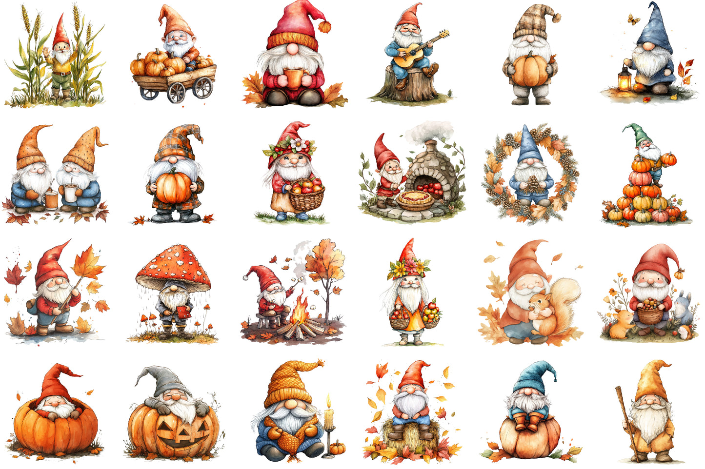 Cute Fall Gnomes PNG Bundle Autumn Gnome Clipart