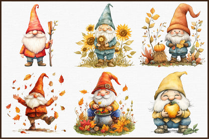 Cute Fall Gnomes PNG Bundle Autumn Gnome Clipart