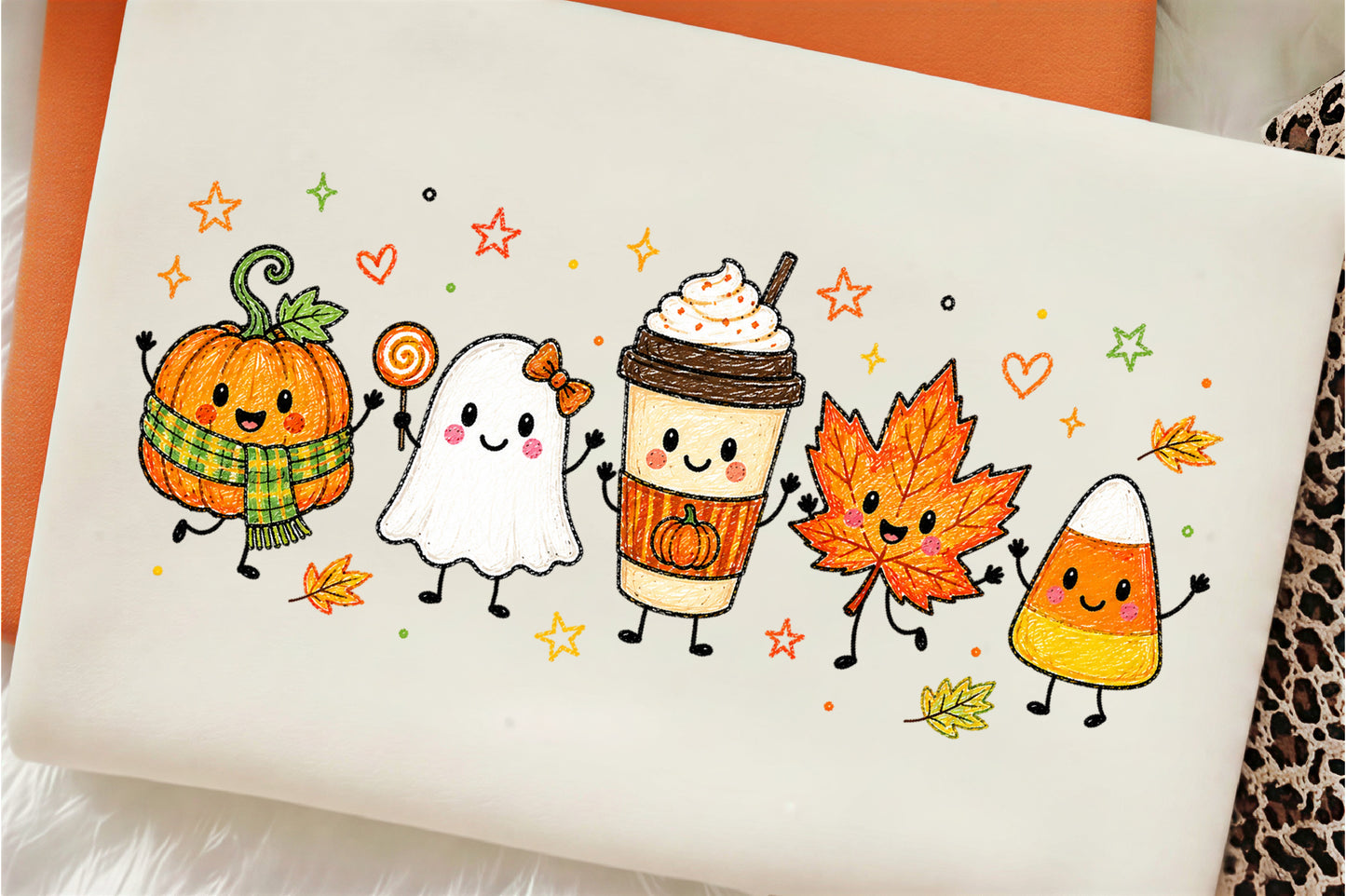 Cute Fall Halloween PNG Pumpkin Ghost Coffee Maple Leaf Candy Corn