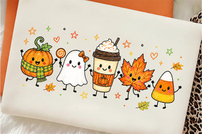 Cute Fall Halloween PNG Pumpkin Ghost Coffee Maple Leaf Candy Corn