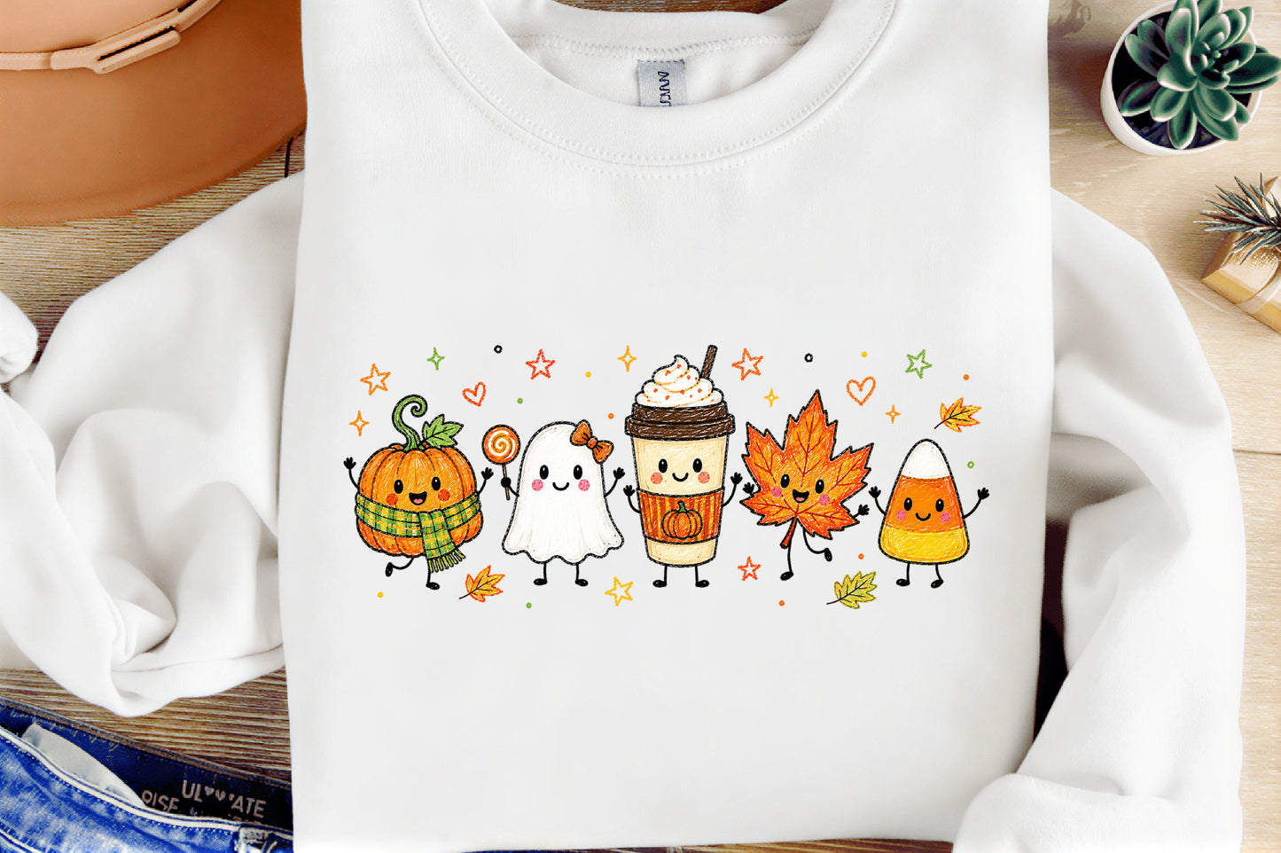 Cute Fall Halloween PNG Pumpkin Ghost Coffee Maple Leaf Candy Corn